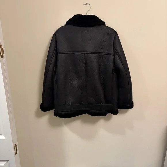 Zara Women's Black Faux Shearling Bomber Jacket - Picture 6 of 9